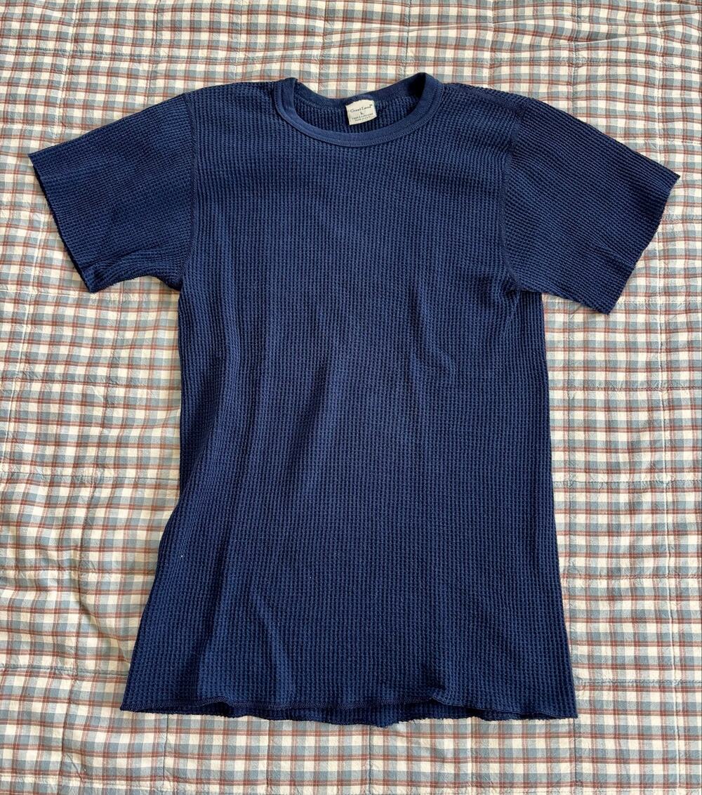 Vintage waffle thermal top t shirt tee navy blue sun faded 60s m medium
